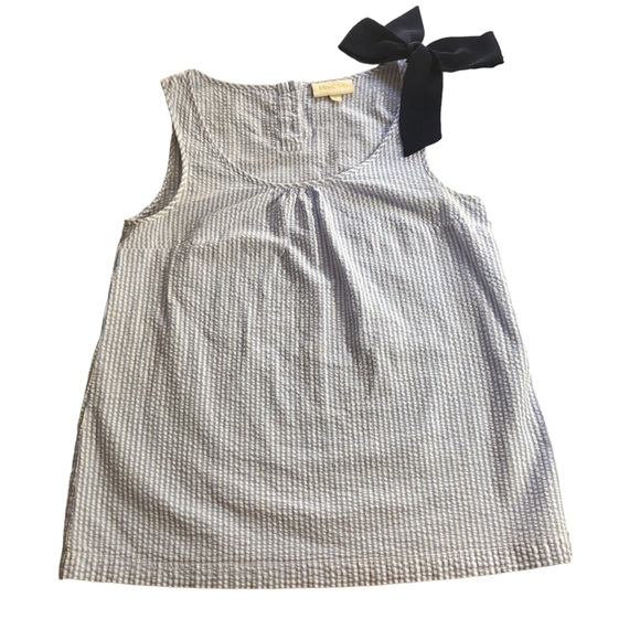 Women's Modcloth Blue/White Pin Stripe Seer Sucker Tank Top With Bow. Size Small - Picture 14 of 16